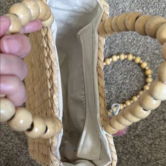 Woven Straw Bag with Beaded Strap and Tassels - Picture 4 of 6